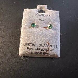 Options May Stone Pure 24k Gold over Surgical Steel Stud Earrings